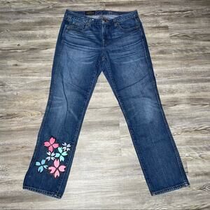 J. Crew Women's Floral Applique Design Vintage Straight Leg Jeans sz 29R